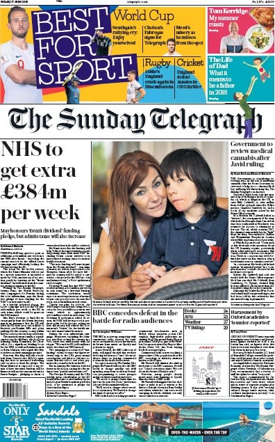 The Sunday Telegraph Newspaper Front Page for 17 June 2018