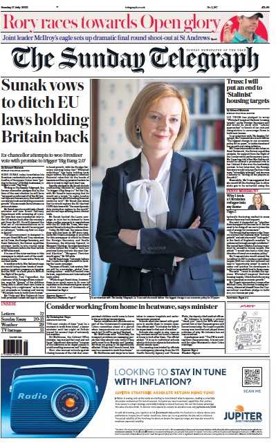 The Sunday Telegraph Newspaper Front Page for 17 July 2022