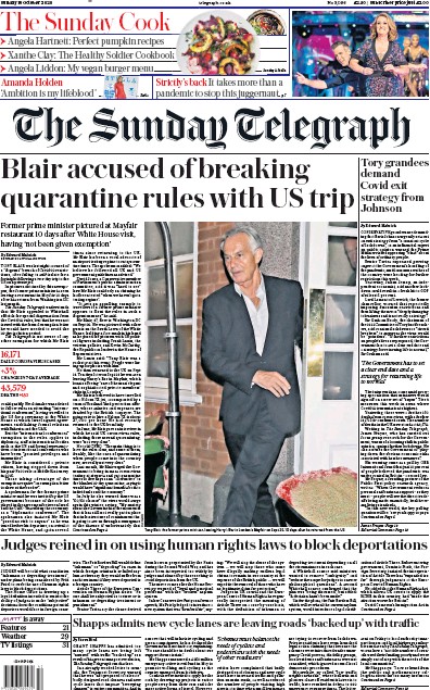 The Sunday Telegraph Newspaper Front Page for 18 October 2020