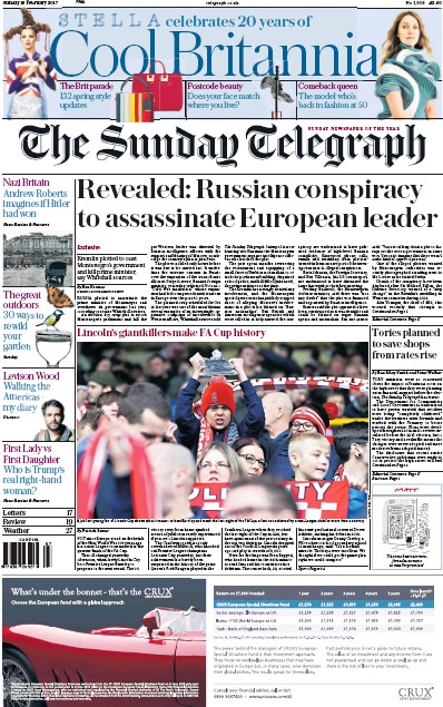 The Sunday Telegraph Newspaper Front Page for 19 February 2017