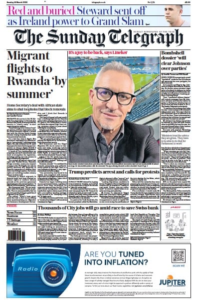 The Sunday Telegraph (UK) Newspaper Front Page for 19 March 2023