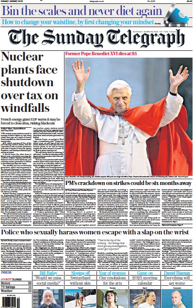 The Sunday Telegraph (UK) Newspaper Front Page for 1 January 2023