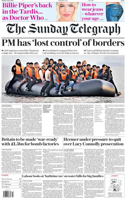 The Sunday Telegraph (UK) Newspaper Front Page for 1 June 2025
