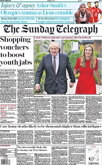 The Sunday Telegraph (UK) Newspaper Front Page for 1 August 2021