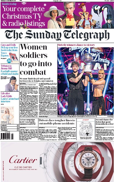 The Sunday Telegraph (UK) Newspaper Front Page for 20 December 2015