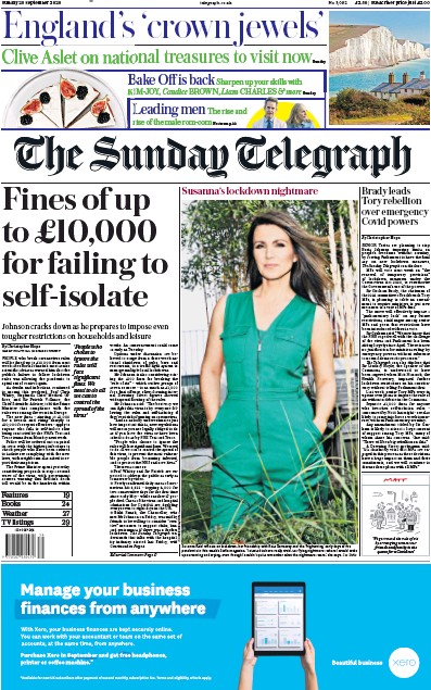 The Sunday Telegraph Newspaper Front Page for 20 September 2020