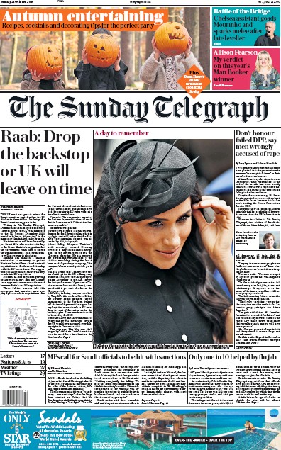 The Sunday Telegraph Newspaper Front Page for 21 October 2018