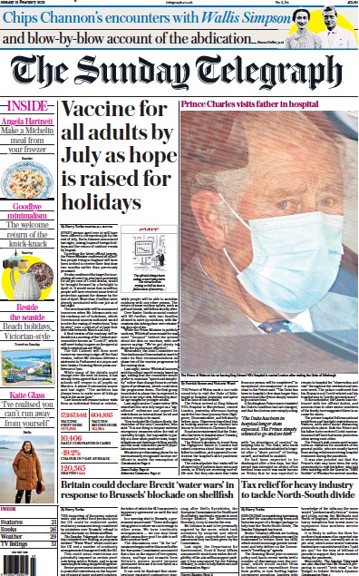 The Sunday Telegraph (UK) Newspaper Front Page for 21 February 2021