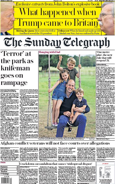 The Sunday Telegraph Newspaper Front Page for 21 June 2020