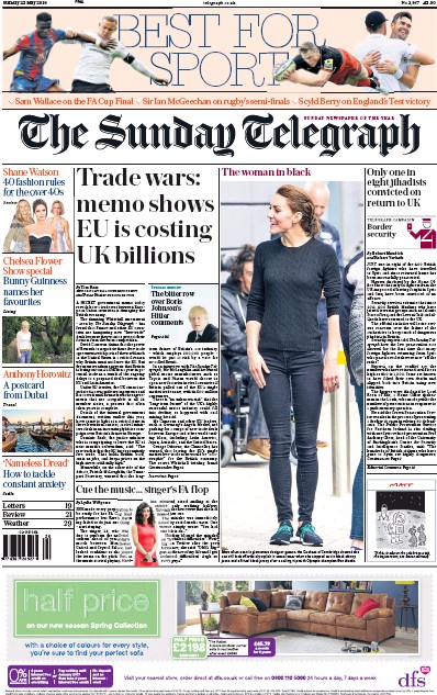 The Sunday Telegraph Newspaper Front Page for 22 May 2016