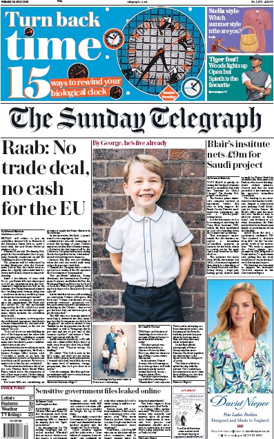 The Sunday Telegraph Newspaper Front Page for 22 July 2018
