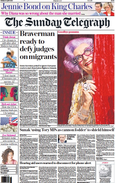 The Sunday Telegraph (UK) Newspaper Front Page for 23 April 2023