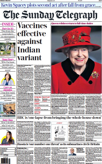 The Sunday Telegraph (UK) Newspaper Front Page for 23 May 2021