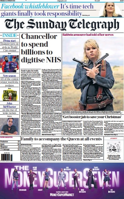 The Sunday Telegraph (UK) Newspaper Front Page for 24 October 2021