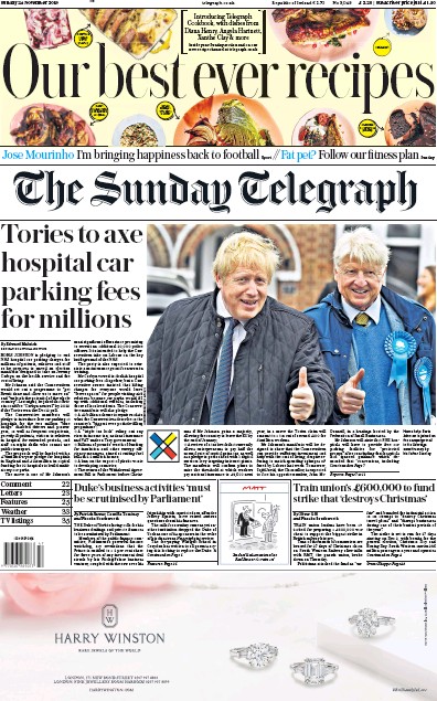 The Sunday Telegraph Newspaper Front Page for 24 November 2019