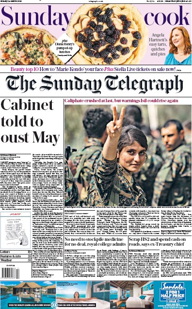 The Sunday Telegraph Newspaper Front Page for 24 March 2019