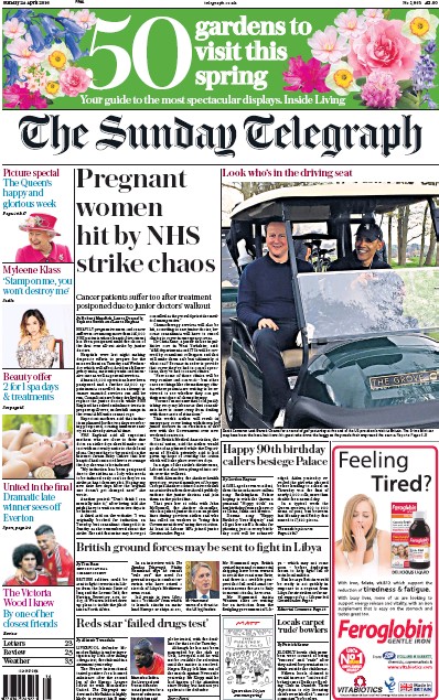 The Sunday Telegraph Newspaper Front Page for 24 April 2016