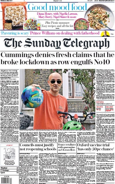 The Sunday Telegraph Newspaper Front Page for 24 May 2020