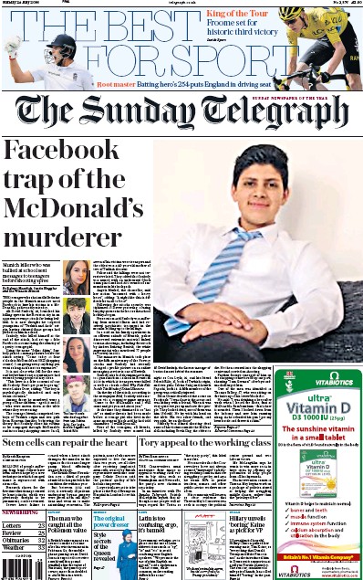 The Sunday Telegraph Newspaper Front Page for 24 July 2016