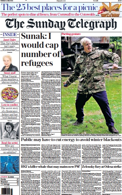 The Sunday Telegraph (UK) Newspaper Front Page for 24 July 2022