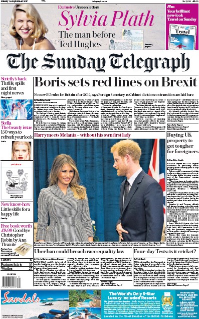 The Sunday Telegraph (UK) Newspaper Front Page for 24 September 2017