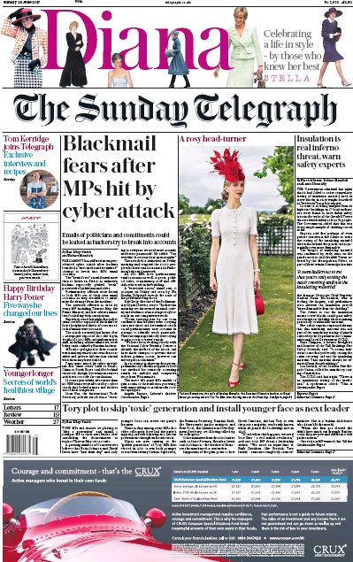 The Sunday Telegraph (UK) Newspaper Front Page for 25 June 2017