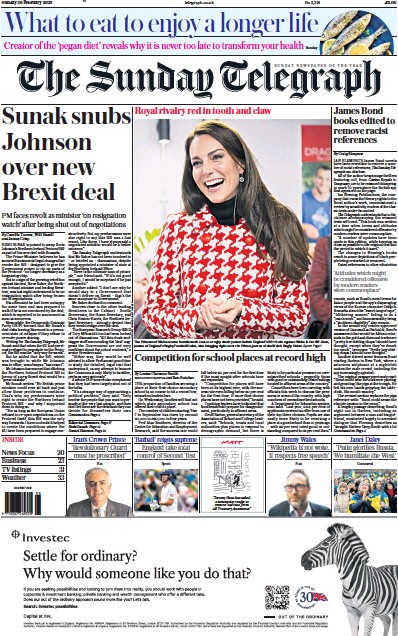 The Sunday Telegraph (UK) Newspaper Front Page for 26 February 2023