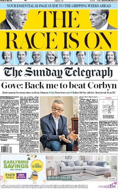 The Sunday Telegraph (UK) Newspaper Front Page for 26 May 2019