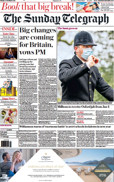 The Sunday Telegraph (UK) Newspaper Front Page for 27 December 2020