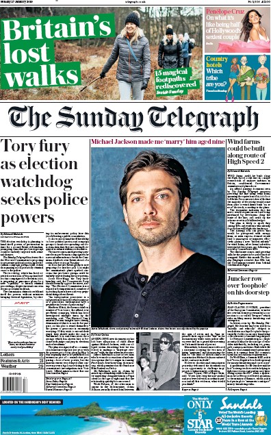 The Sunday Telegraph Newspaper Front Page for 27 January 2019