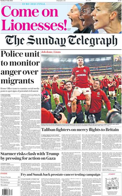 The Sunday Telegraph (UK) Newspaper Front Page for 27 July 2025