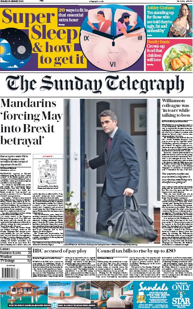 The Sunday Telegraph Newspaper Front Page for 28 January 2018