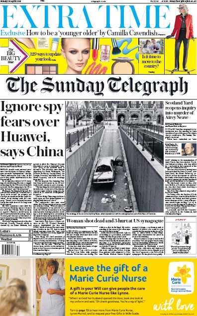 The Sunday Telegraph Newspaper Front Page for 28 April 2019