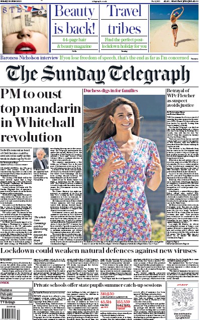 The Sunday Telegraph Newspaper Front Page for 28 June 2020