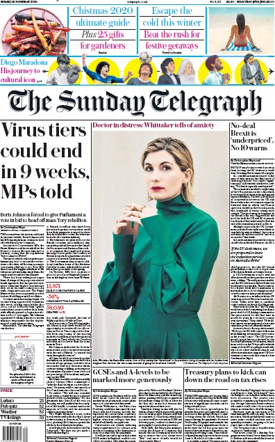 The Sunday Telegraph Newspaper Front Page for 29 November 2020