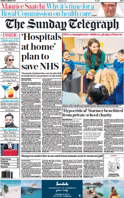 The Sunday Telegraph (UK) Newspaper Front Page for 29 January 2023