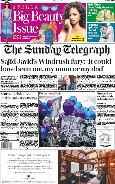 The Sunday Telegraph (UK) Newspaper Front Page for 29 April 2018
