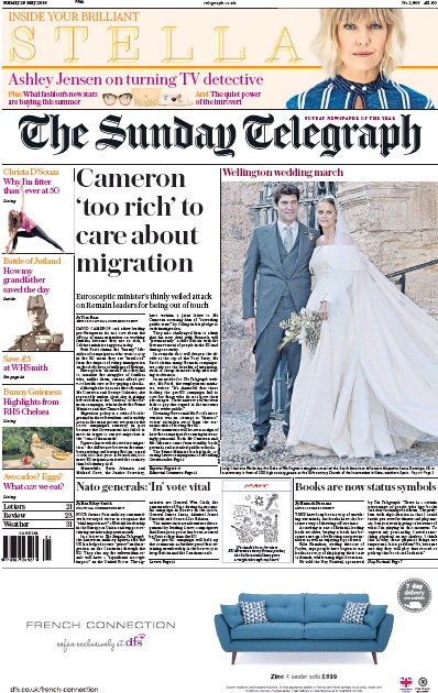 The Sunday Telegraph Newspaper Front Page for 29 May 2016