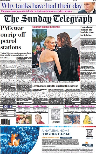 The Sunday Telegraph (UK) Newspaper Front Page for 29 May 2022