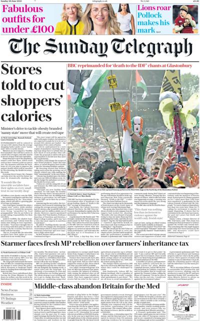 The Sunday Telegraph Newspaper Front Page for 29 June 2025