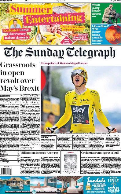 The Sunday Telegraph Newspaper Front Page for 29 July 2018