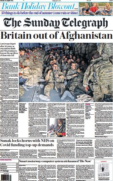 The Sunday Telegraph (UK) Newspaper Front Page for 29 August 2021