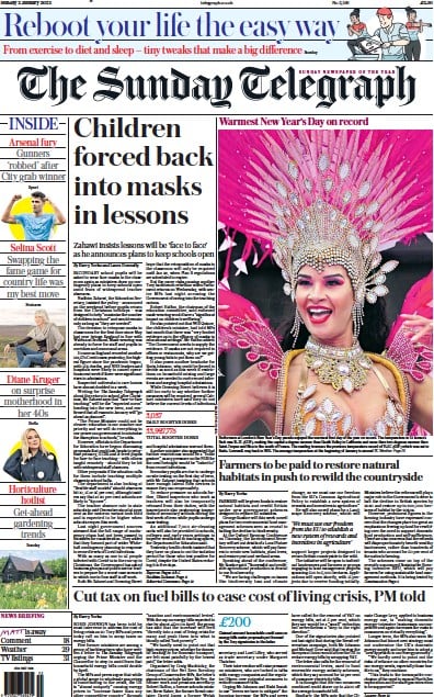 The Sunday Telegraph (UK) Newspaper Front Page for 2 January 2022