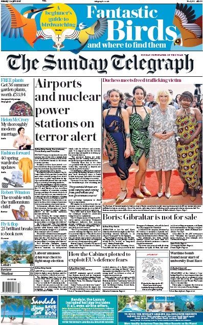 The Sunday Telegraph (UK) Newspaper Front Page for 2 April 2017