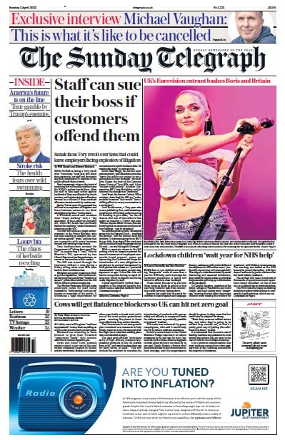 The Sunday Telegraph (UK) Newspaper Front Page for 2 April 2023