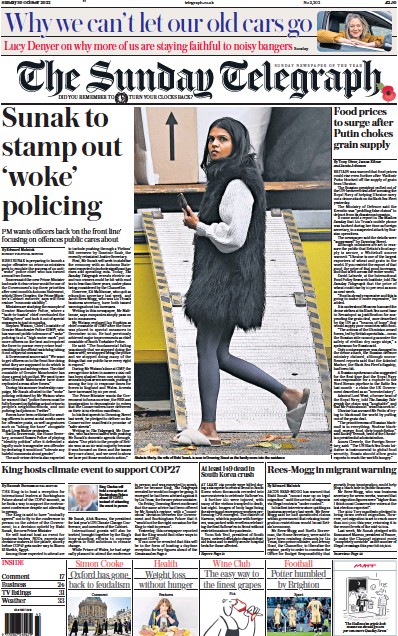 The Sunday Telegraph (UK) Newspaper Front Page for 30 October 2022