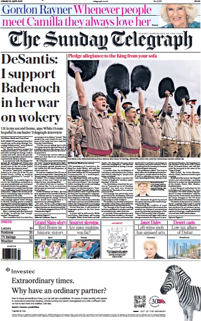The Sunday Telegraph (UK) Newspaper Front Page for 30 April 2023