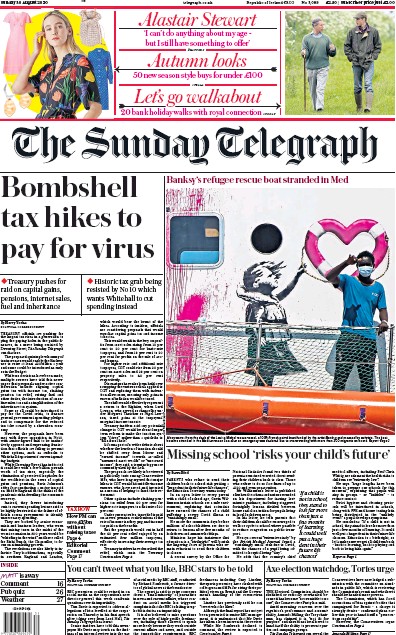 The Sunday Telegraph Newspaper Front Page for 30 August 2020