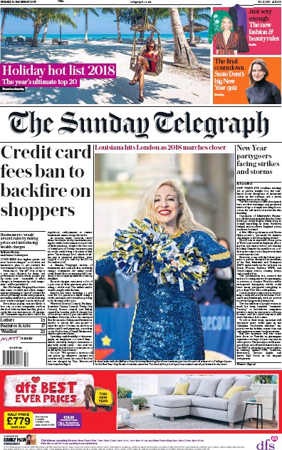 The Sunday Telegraph (UK) Newspaper Front Page for 31 December 2017