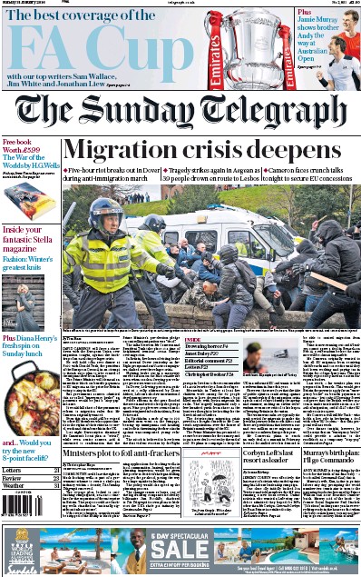 The Sunday Telegraph (UK) Newspaper Front Page for 31 January 2016